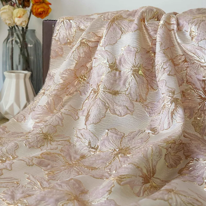 Reliëf Gouden Zijde Elegante Bloem Jacquard Stof Dames Zachte Jurk Pluizige Rok Waszak Diy Naaien Stof