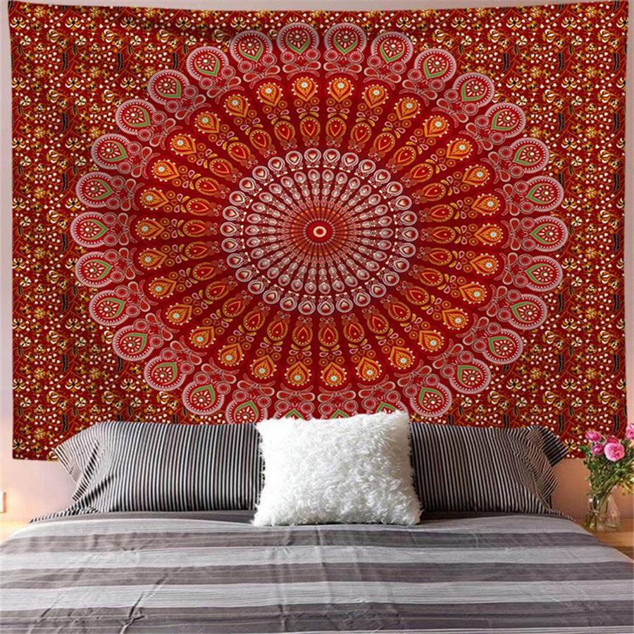 Indisk mandala väggbonad gobeläng boho väggduk gobelänger dekor psykedelisk hippie bohem väggmatta sovrumsdekoration
