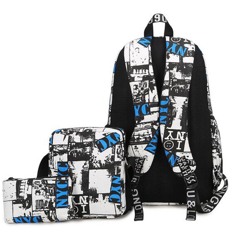 Mochila con estampado de grafiti de lona para hombre, mochilas escolares de marcas famosas, con costuras de letras de capacidad, ideal para viaje,