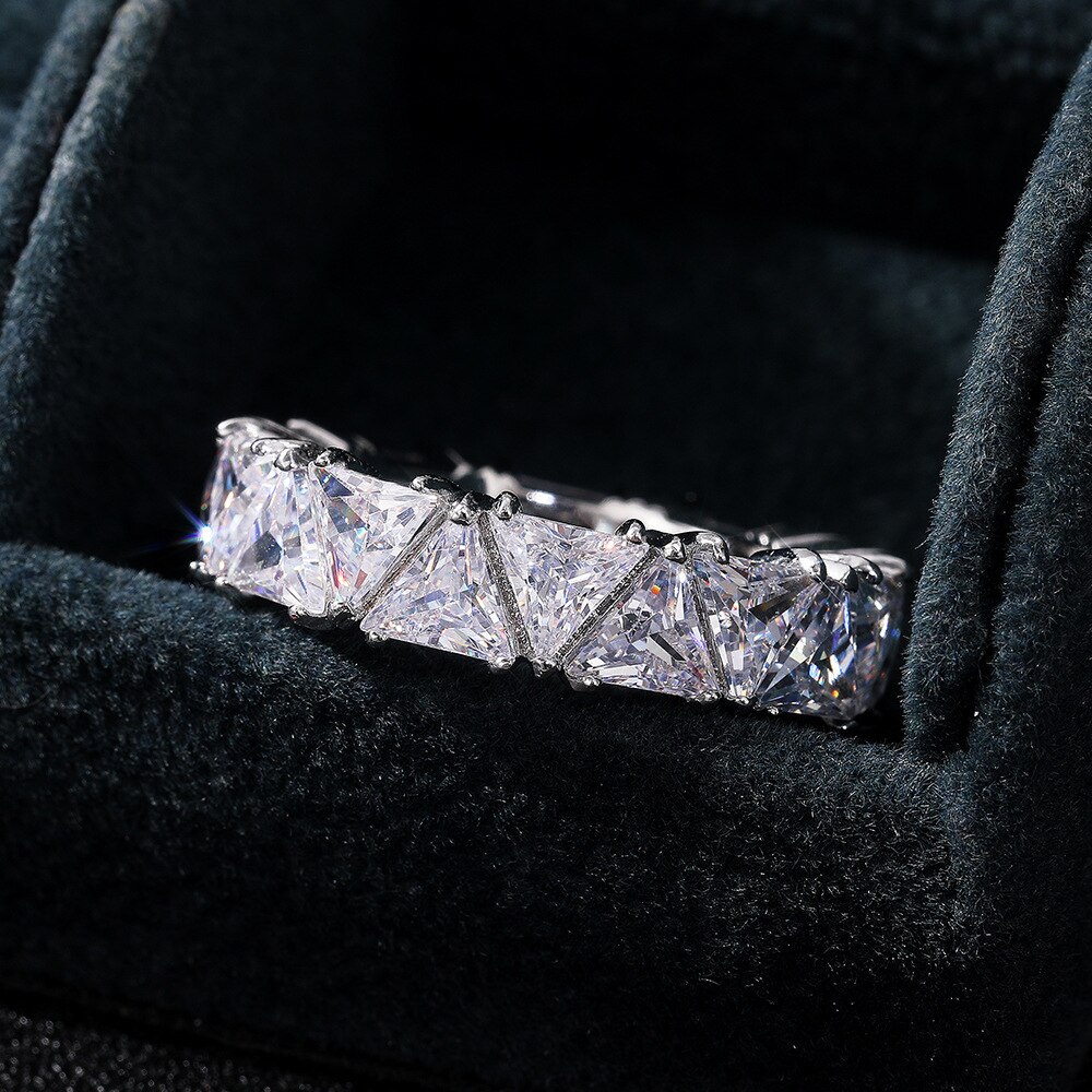 Eternity Triangle Ring 925 Sterling silver Engagement Wedding Band Rings for Women Bridal Diamond Promise Party Jewelry