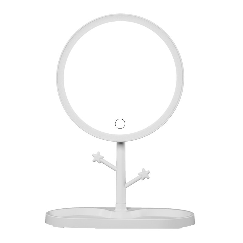 LED Makeup Mirror With Light Ladies Storage Makeup Lamp Desktop Vanity Mirror Round Shape Cosmetic Mirrors Women Christmas: White