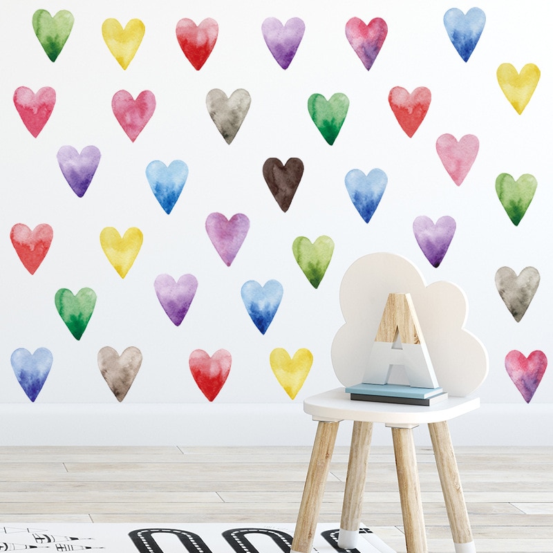 Kleurrijke hart muursticker voor kinderkamer, babykamer, meisjeskamer, decoratieve stickers, kinderkamer, slaapkamer, kinderkamer muurstickers, huisdecoratie