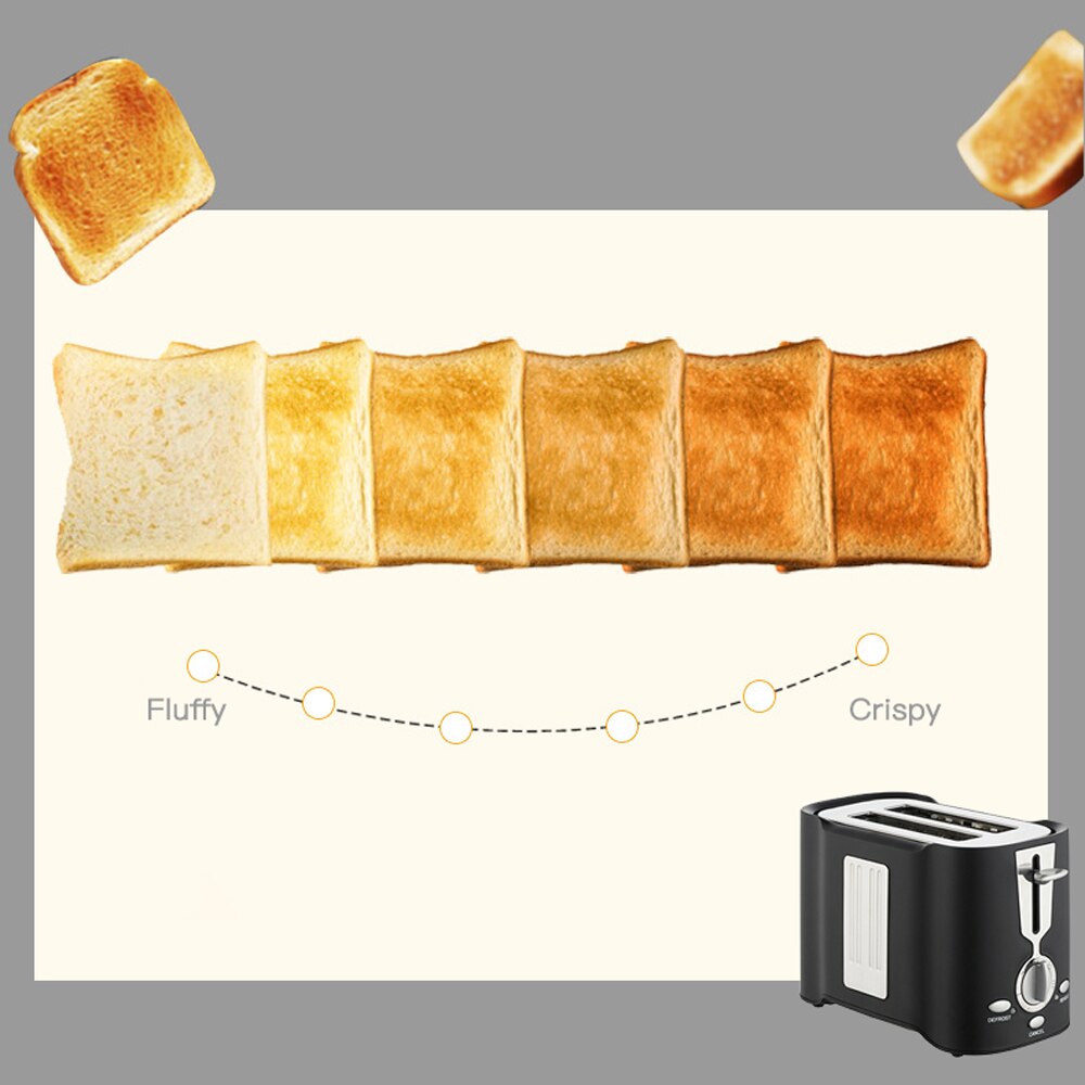 Toast Machine Multifunctional Household 2 Slice Bread Toasters with 6 Gear Adjustable Kitchen Appliances Breakfast Fast Maker