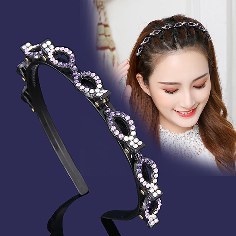 Bandas para el pelo de doble capa para mujer, bandana de pelo antideslizante hecha a mano con Clip de perlas, diadema trenzada de plástico a la , horquilla para peinado