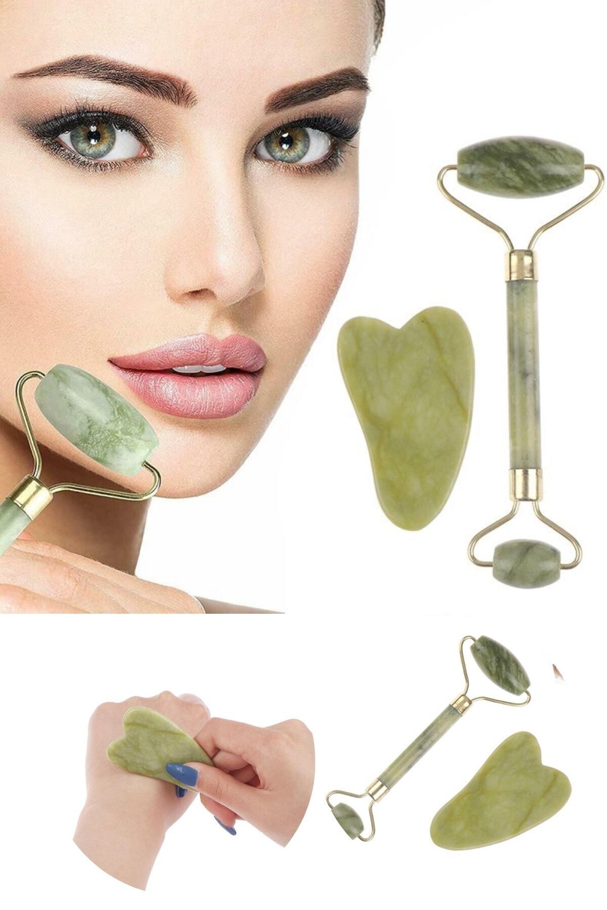 Double-Sided 2li Skin Face Massage Tool Jade Roller Jade Stone Set