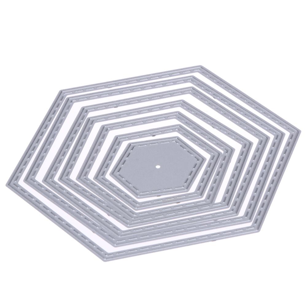 7 sztuk/zestaw sześciokątne spiralne umierać cięcia dla DIY składana kartka Scrapbooking garnitur ręcznie robione kartki dekoracji metalu wykrojniki: 1