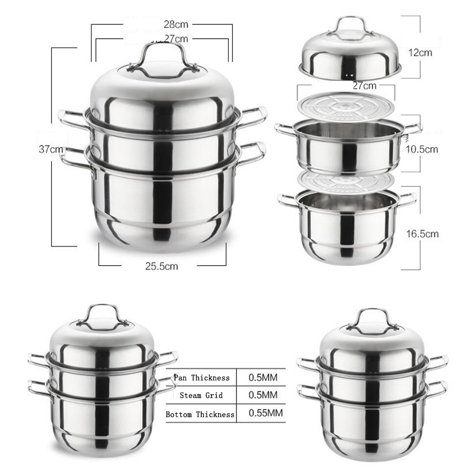 Transhome Combinatie Pot Roestvrij Staal Drie-layer Dikke Stoomboot 37 cm Soep Fornuis Stoven Pot Steelpan multifunctionele stoomboot