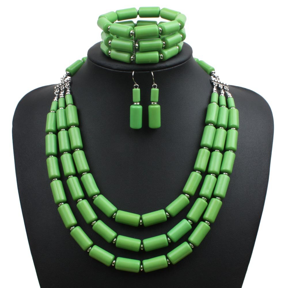 Een Set 3rows Orange Coral/Paars/Groen/Blauw Acryl Kralen Ketting/Armband/Oorbellen