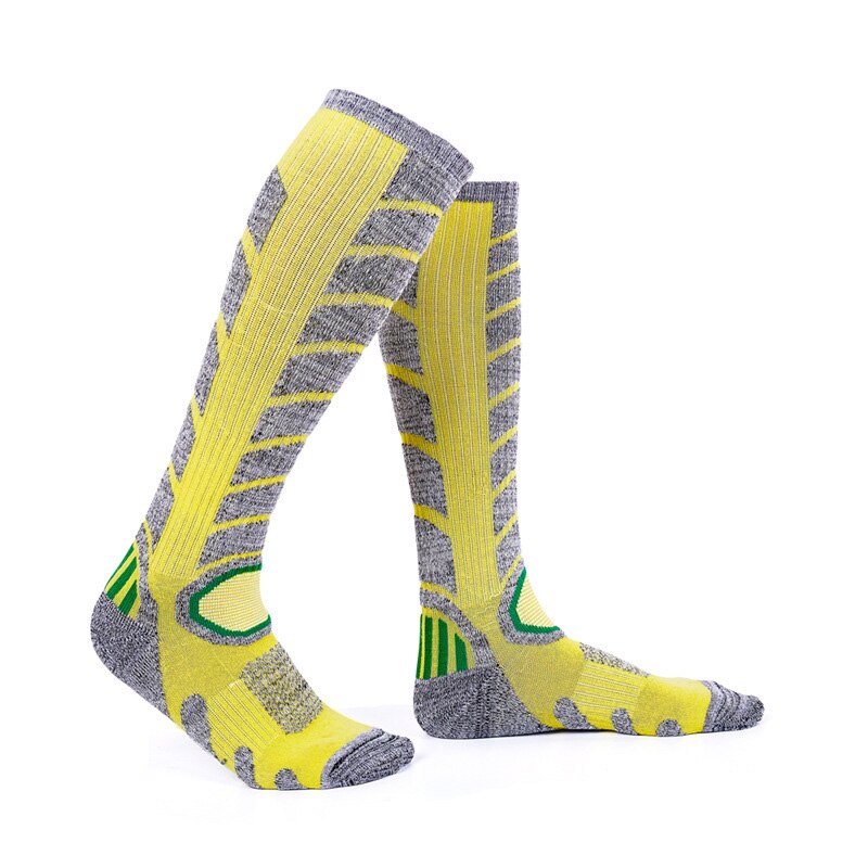 1 paire chaussettes de Ski à longues barreled hommes femmes Terry Ventilation thermique bas activités de plein air Ski randonnée escalade hiver: YELLOW 35-39