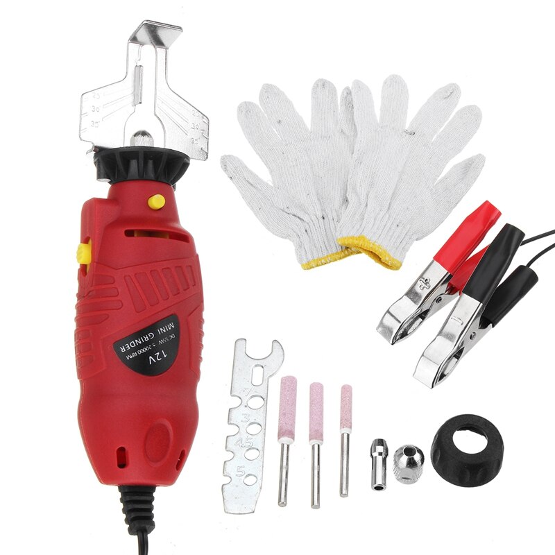 12V Chainsaw Chain Sharpener Electric Mini Handheld Grinder Tool File Set Boring Milling Grind Machine Set Woodworking Diy Tools