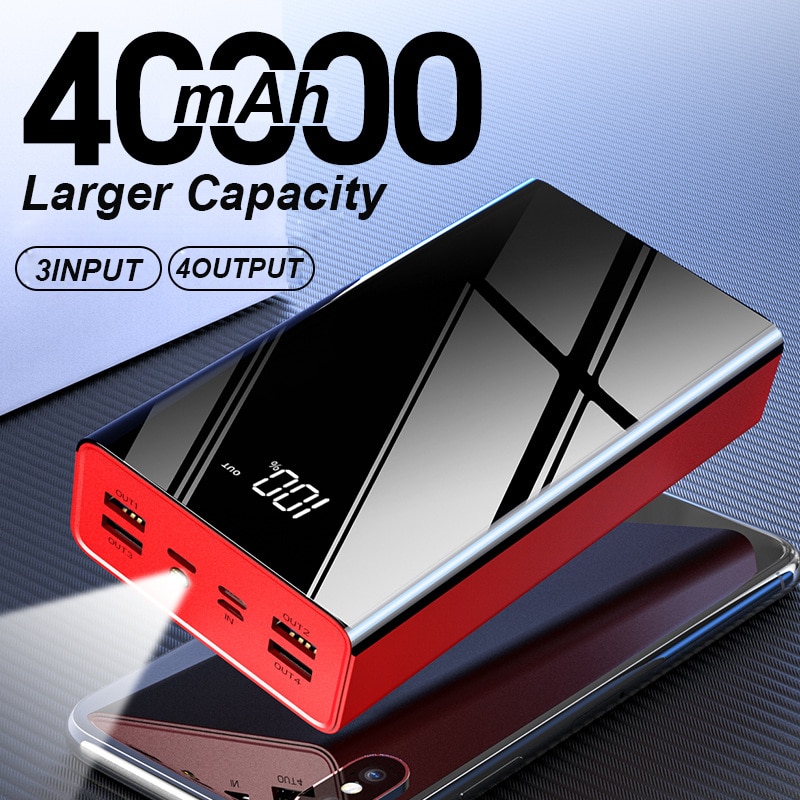 Batería Externa de 40000mAh con pantalla LED, PowerBank 2.1A DE CARGA RÁPIDA, cargador de teléfono con 4 salidas USB