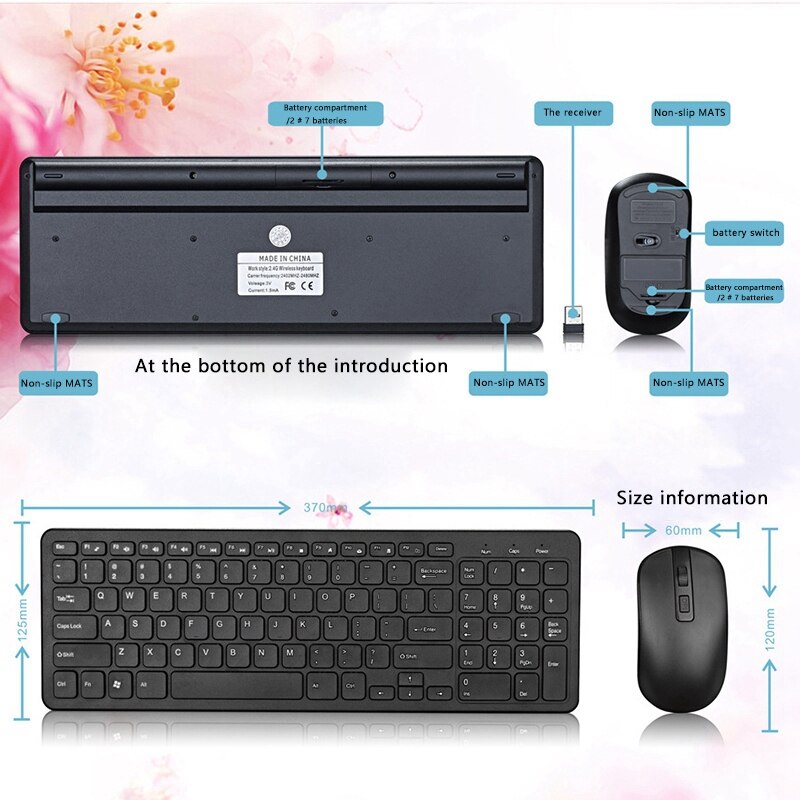 2.4G Wireless Waterproof USB Keyboard& Mouse Set for Office and Home