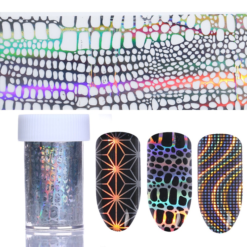 4*100 cm/Roll Holografische Nail Folie Onregelmatige Grid Golven Starry Papier Transfer Sticker Manicure Nail Art Decoratie voor Nail