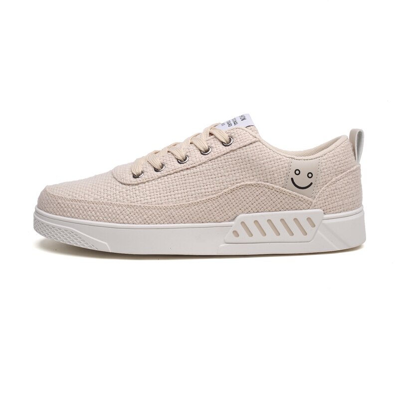 Sommarskor män säckväv smileyboard herrsneakers lediga ventilerande halkfria herrskor zapatillas hombre scarpe uomo: Beige  h12-25 / 6.5