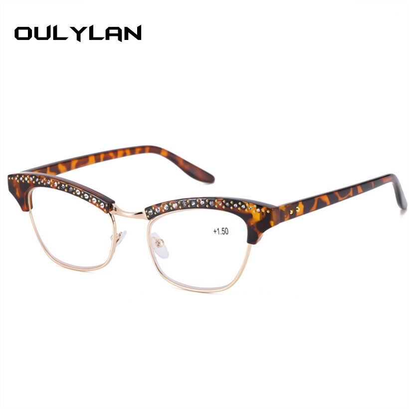 Oulylan diamond dames cat eye leesbril met harslenzen en kristallen decoratie voor dames met presbyopie