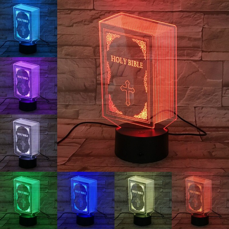 VCity Christian série 3D lampe croix jésus Bible veilleuse acrylique plaque tactile Base à distance décor à la maison pour ami: A / TOUCH 7 COLORS