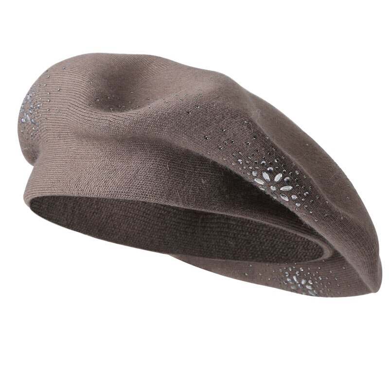 Vinter baskermössor för kvinnor ullstickade enfärgade basker kvinnliga mössor tjej höstvarma gorros märkes huvmössor: Armégrön