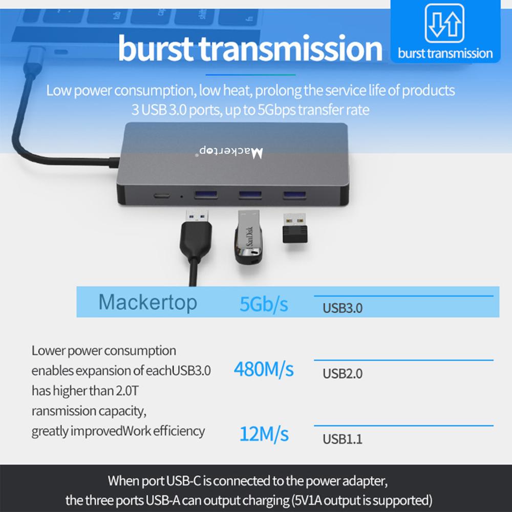 Usb c hub 10-em-1 tipo c adaptador, usb c hub com tomada de áudio para macbook pro/ar e outros portáteis e dispositivos tipo-c