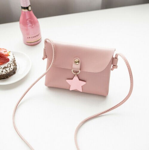 Kvinnor barn all-match nyckelmynt pursepu läder mini crossbody väska axelväskor handväska härlig: Rosa