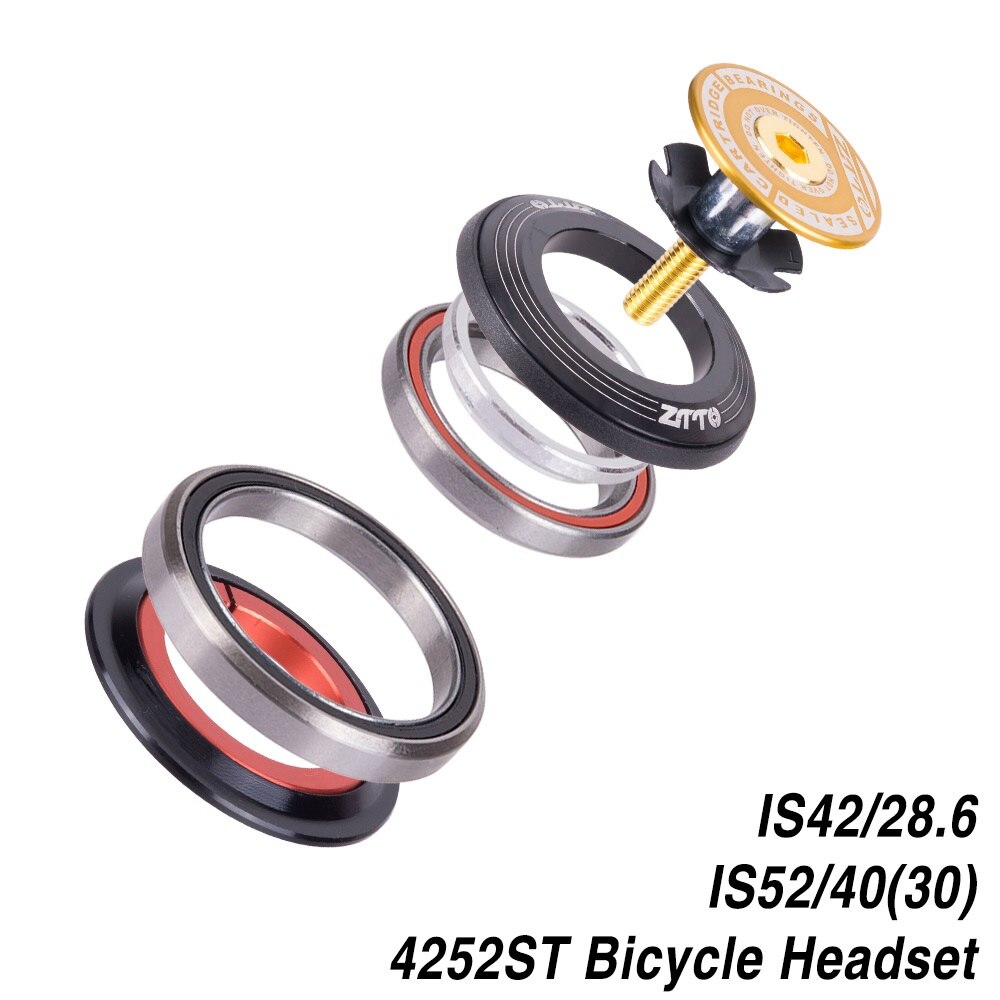 MTB Bicycle Headset 42mm 52mm CNC 1 1/8"-1 1/2" Tapered Tube fork Straight IS42 IS52 Integrated Angular Contact Bearing 4252ST: Gold