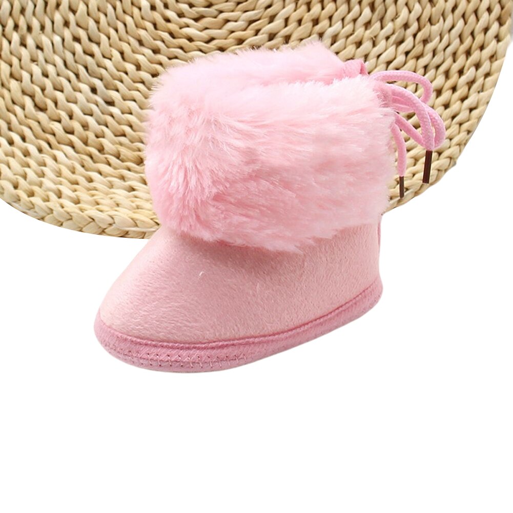 Infant Baby Snow Boots, Anti-Slip Sole Winter Warm Lace Up Sneakers Faux Fur Crib Shoes