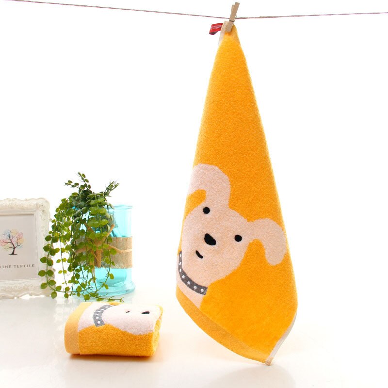 Style Kids Children Towel Cute Cartoon Dog Cotton Square Handkerchief With Lanyard FS0589: yellow