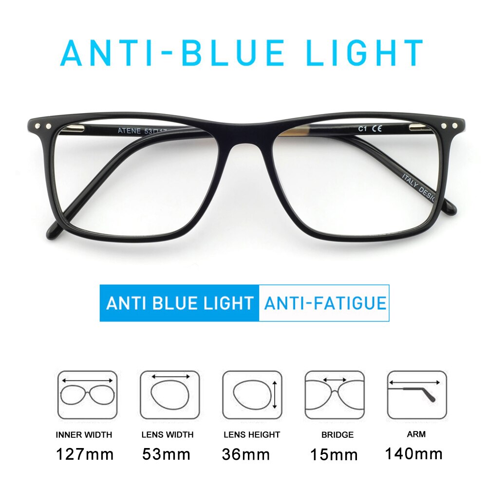 OCCI CHIARI Computer Glasses Frame Men Optical Eyeglasses frames Clear Lens blue light Gaming Eyewear Prescription Male: black  anti-blue