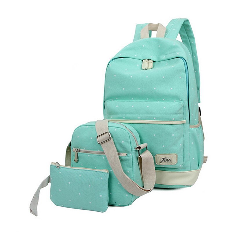 3 pièces/ensemble toile sac à bandoulière école vague Point sac de l'école étudiants école femme voyage sacs à dos: Light green