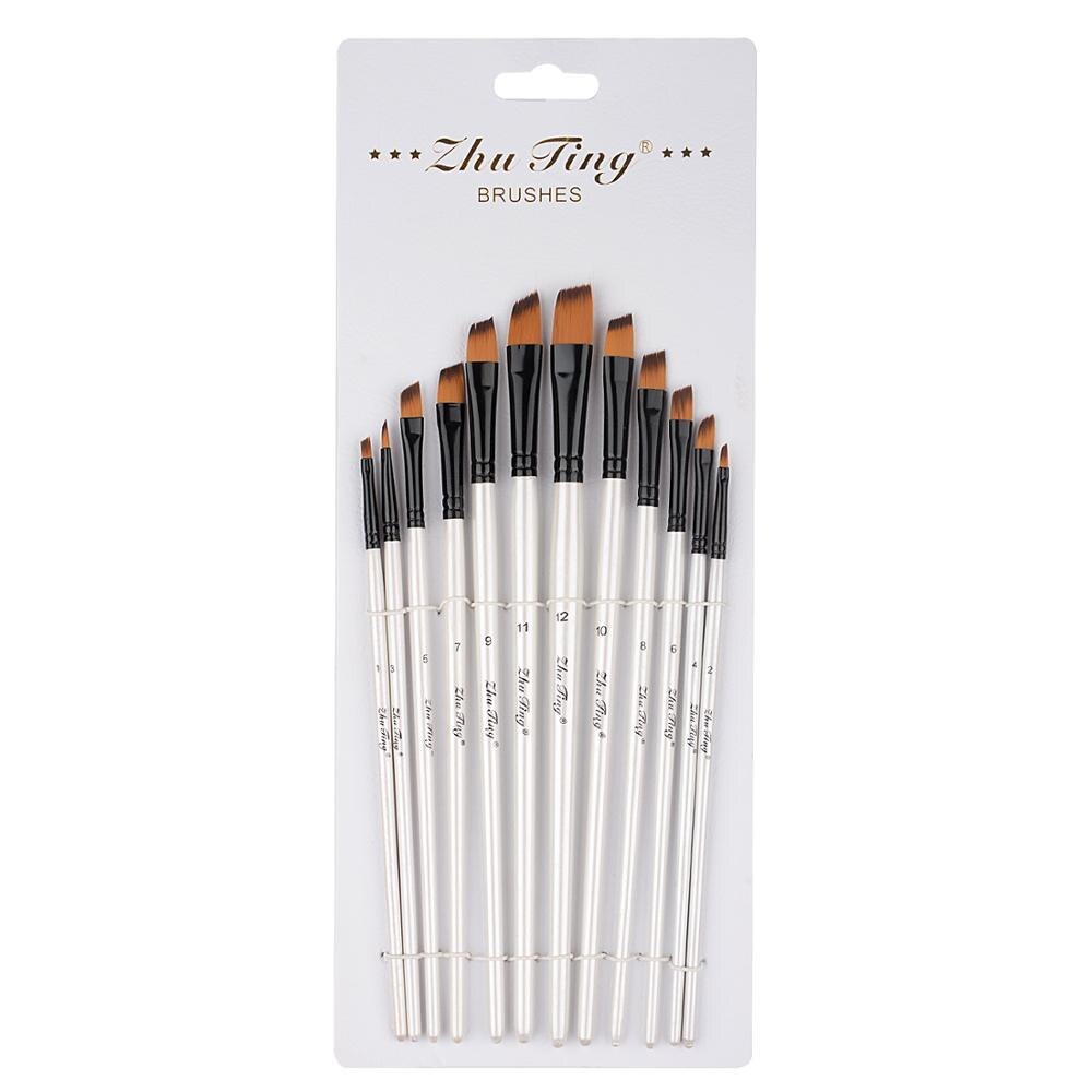 12 Stuks Nylon Borstels Aquarel Penseel Pen Set Ronde/Platte/Angel/Hazelaar Voor Acryl Olie body Painting Art Supplies: Angle