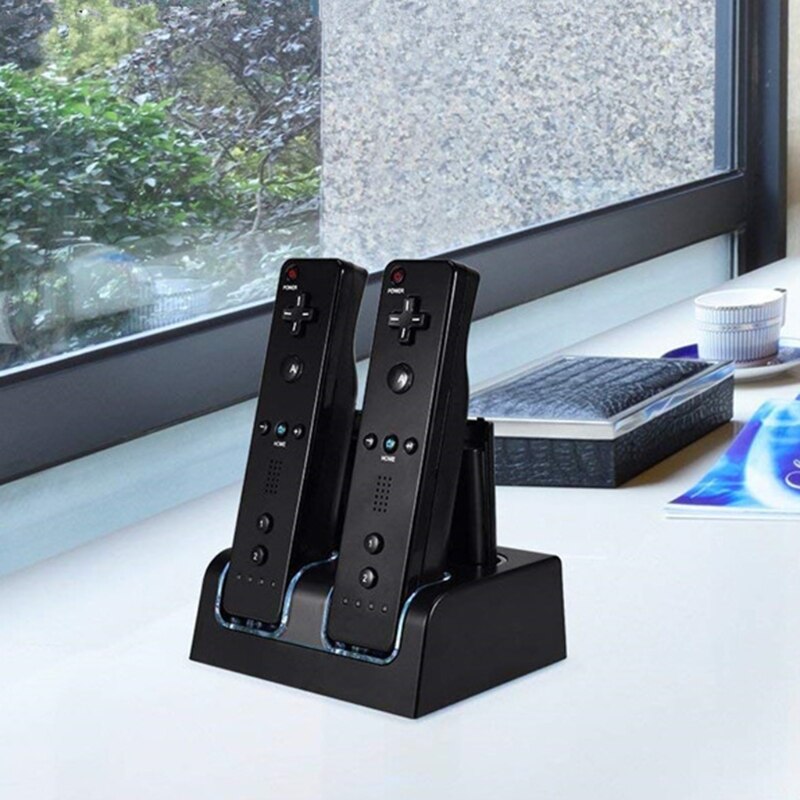 4 in 1 LED Remote Control Charging Dock Station + Rechargeable 4 x 2800mAh Battery USB Cable for WII / WII u