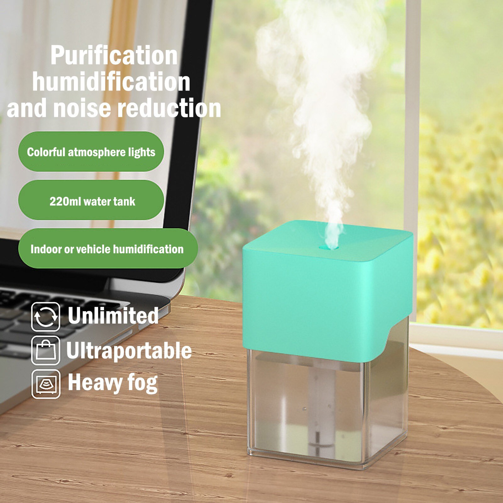 220ml Usb Charging Humidifier Led Night Light Display Home Air Purifier Two Mode Adjuster Air Humidifier For Smart Home: Blue