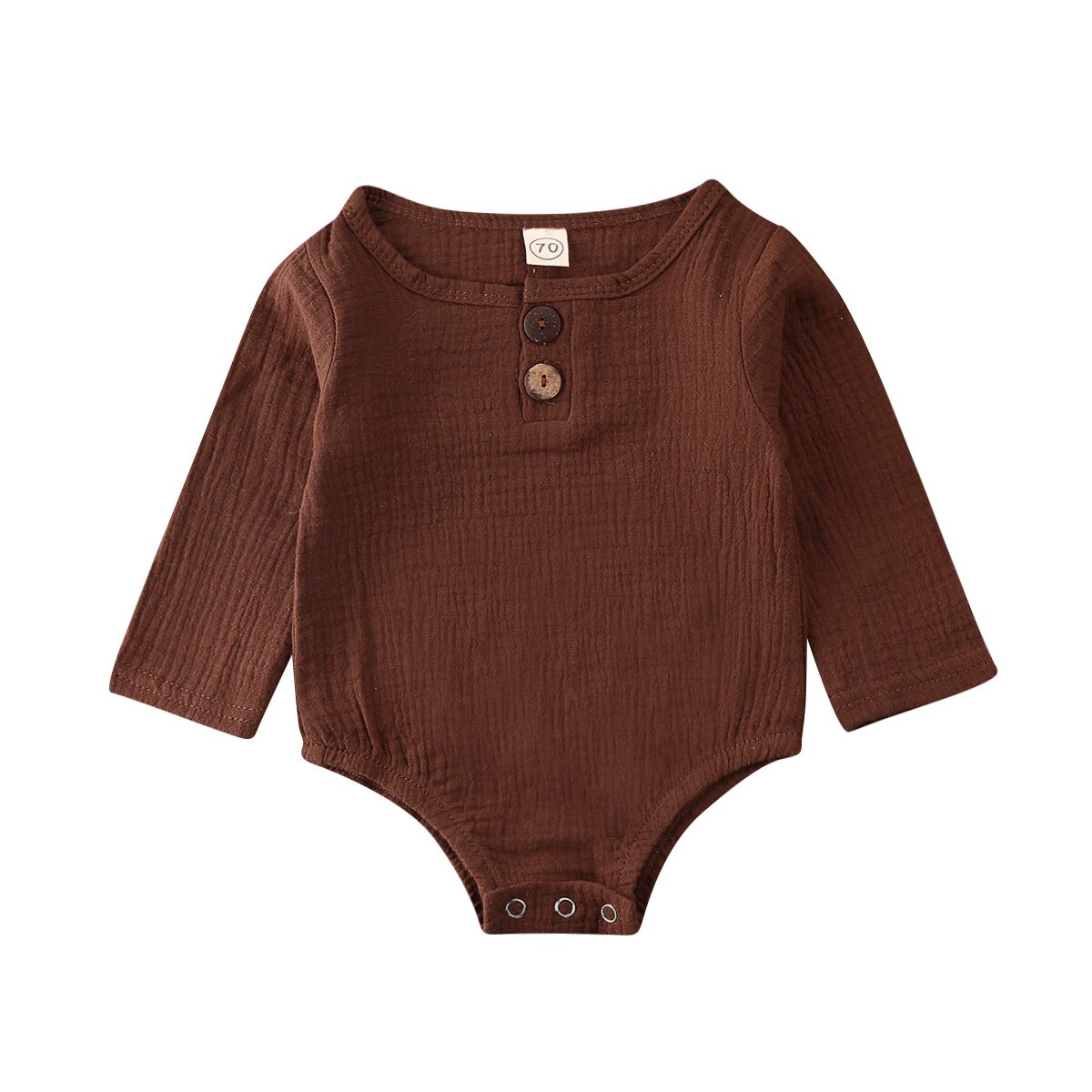 0-24M Baby Baby Kids Jongens Meisjes Jumpsuit Knop Solid Lange Mouwen Bodysuit Katoen Outfit Set: Coffee / 12m