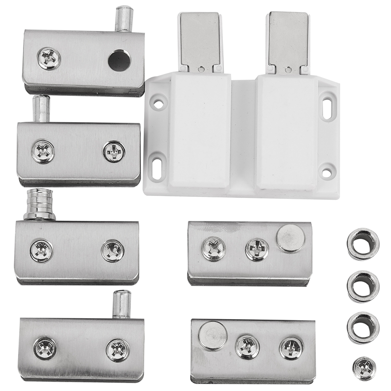 Stainless Steel Glass Door Pivot Hinge Double Head Magnetic Catch Set For 5-8Mm Glass Door: Default Title