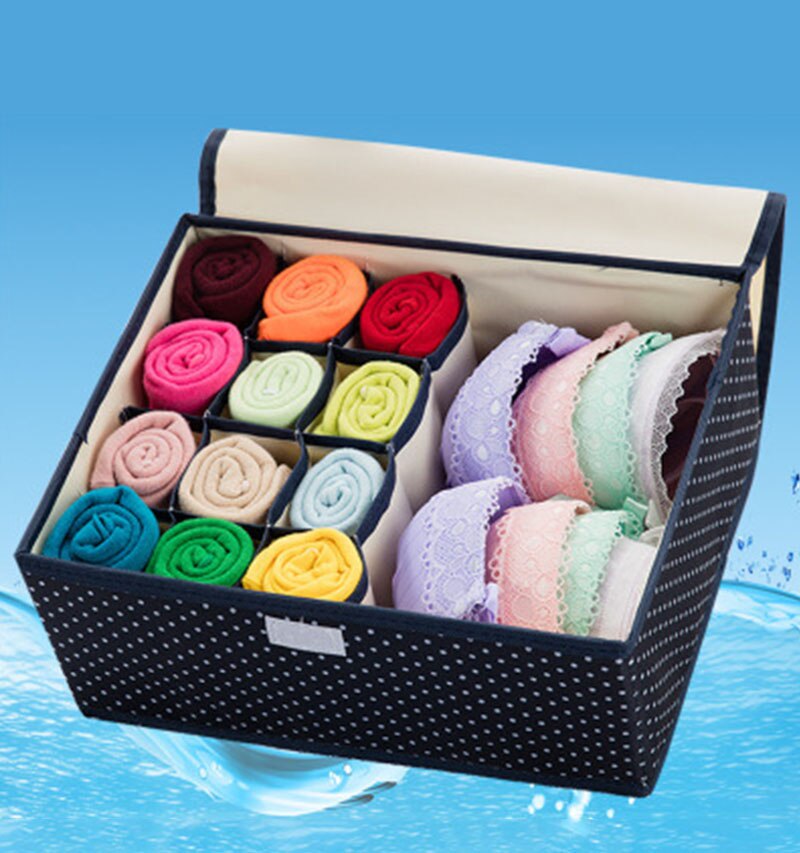 Home Storage Kit Drawer Closet Organizers Waterproof Oxford Cloth Underwear Storage Box Save Space Foldable 13 Grids: navy dot