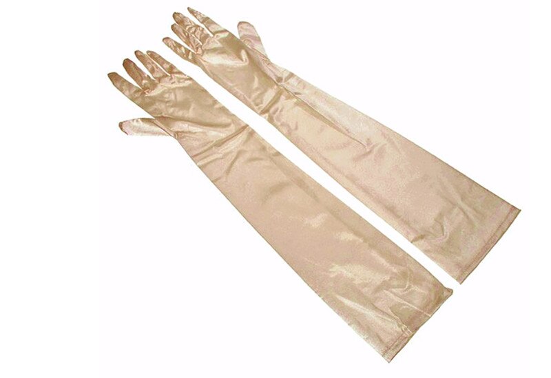 Stretch White Glove White Long Gloves Black Red Elbow Length Women Dance Party Gloves Full Finger Guantes Boda: Champagne