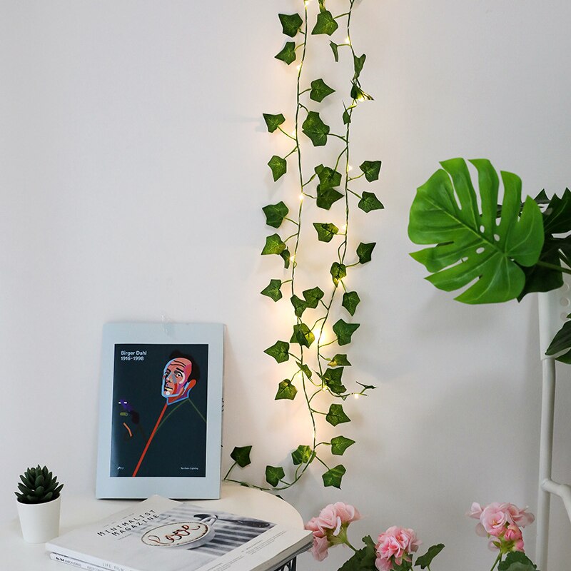 Fe blomst blad guirlande snor lys kobbertråd 2m 20 led aa batteridrevet bryllup jul skov fest indretning lampe