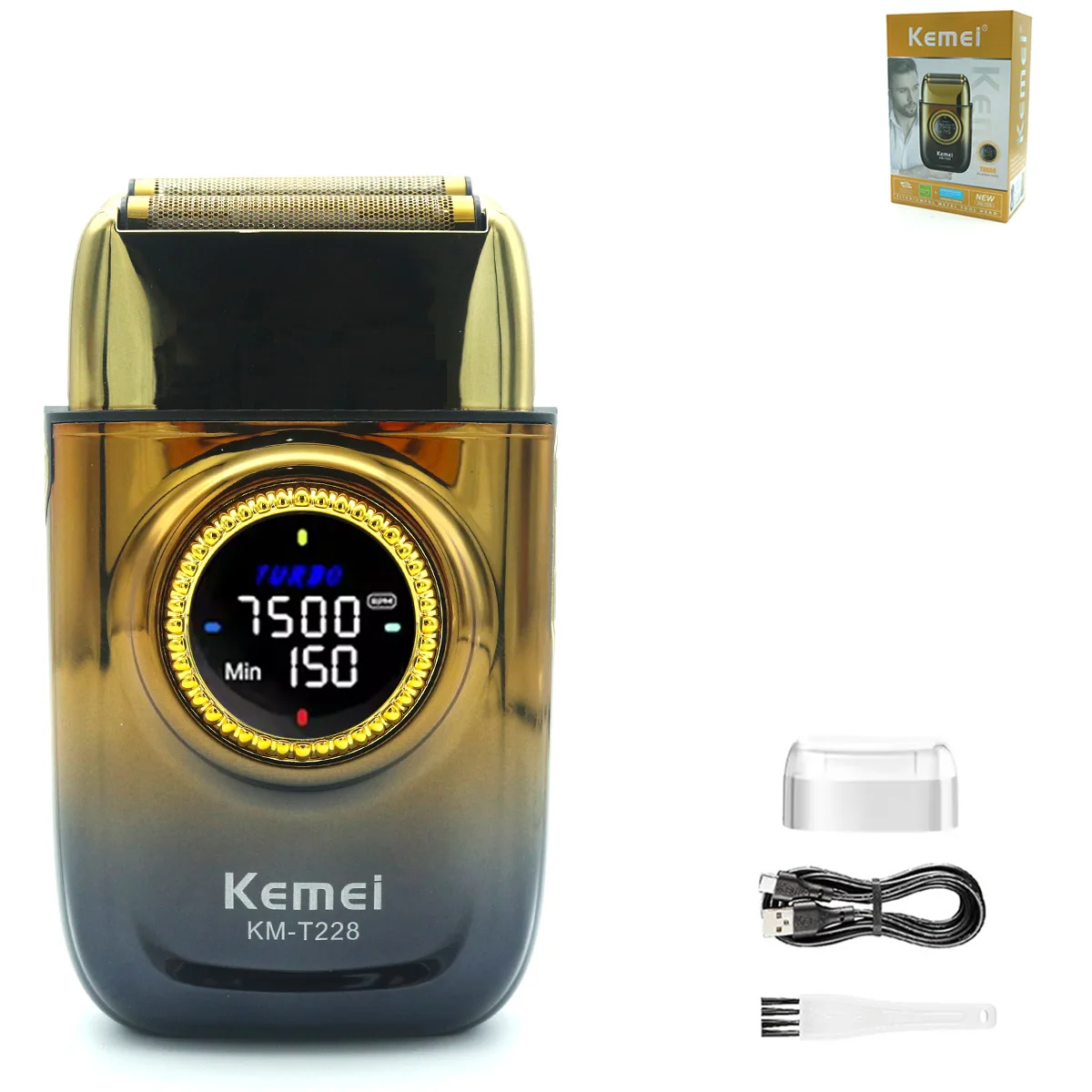 Kemei KM-T228 Men's Shaving Machine LED Display Double Foil Cordless Oil Head USB Electric Shaver Foil Male: PURPLE