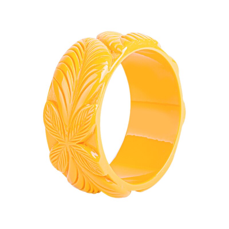 Trendy Resin Cuff Engraved Flowers Bracelets Bangles for Women Acrylic Wide Bracelets Female Simple Charm Jewelry: yellow