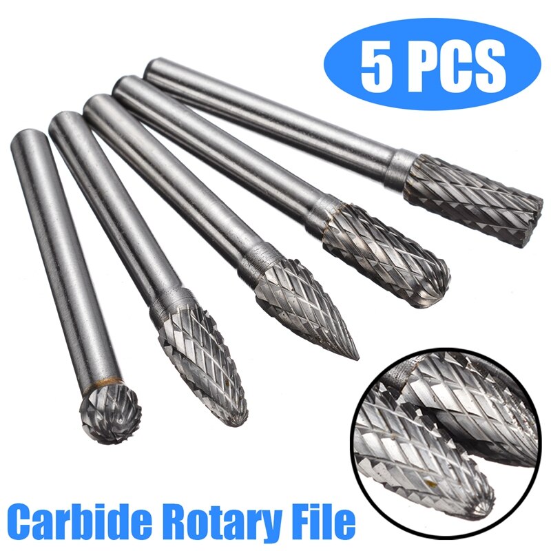 5Pcs Tungsten Carbide Burr 6Mm Shank Rotary Boor Set Elektrische Grinder Accessoires Voor Metaal Graveren Slijpen