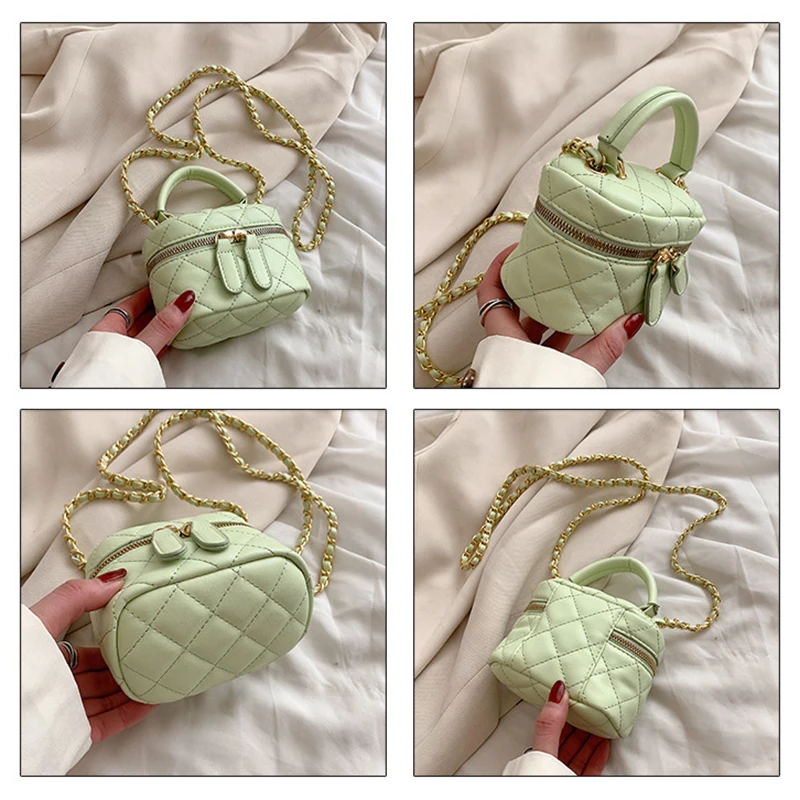 Kinderen Mini Handtassen Zwart PU Lederen Emmer Tas voor Meisjes Metalen Ketting Dames Kleine Crossbody Schoudertassen Kinderen Portemonnee