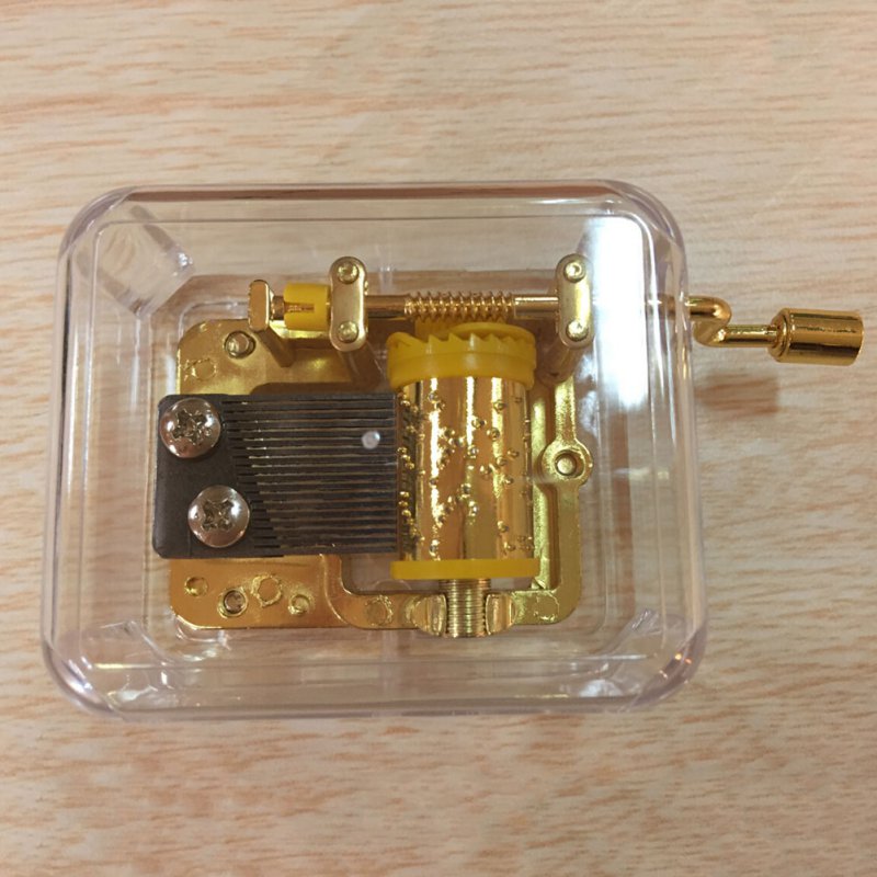 Transparent Acrylic Square Music Boxes Gold Hand Cranked Gurdy 18 Note Music Box Play Birthday Christmas Year: Wedding March