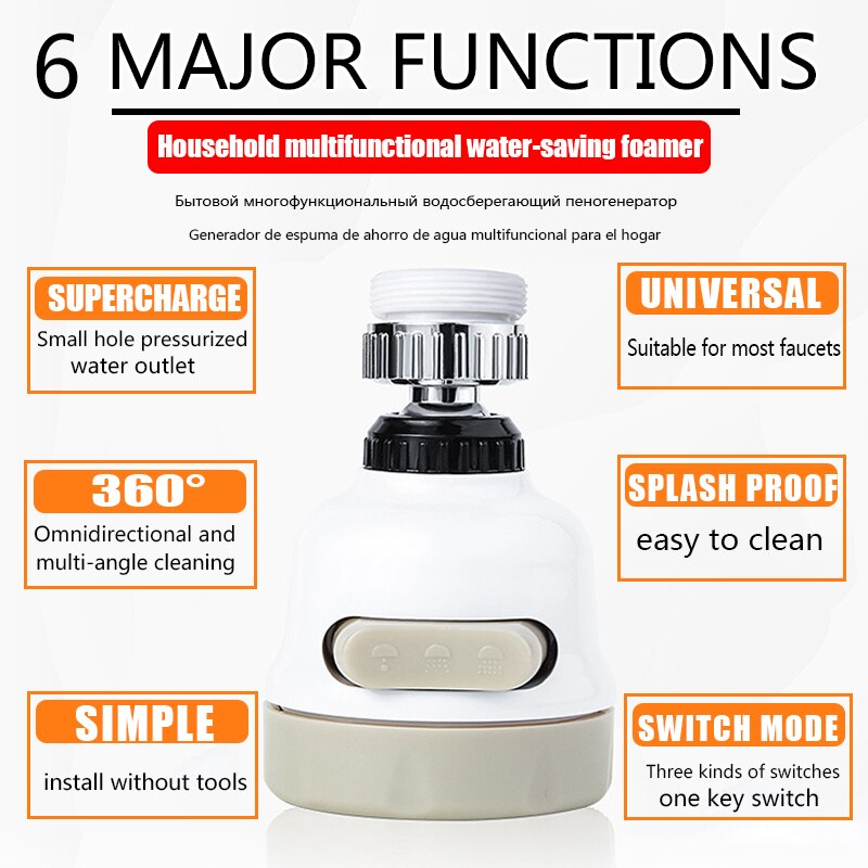 2Pcs 3 Modes Adjustable Kitchen Tap Head 360 Rotatable Water Spray Sink Faucet Flexible Watersaving High Pressure Filter Sprayer