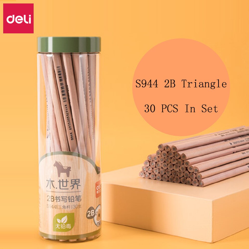 Deli Pencil Student Writing Exam Drawing Sketch Special Pencil Safety Log 2B/HB Wooden Triangle/Hexagon Rod Student Stationery: 30Pcs 2B Triangle