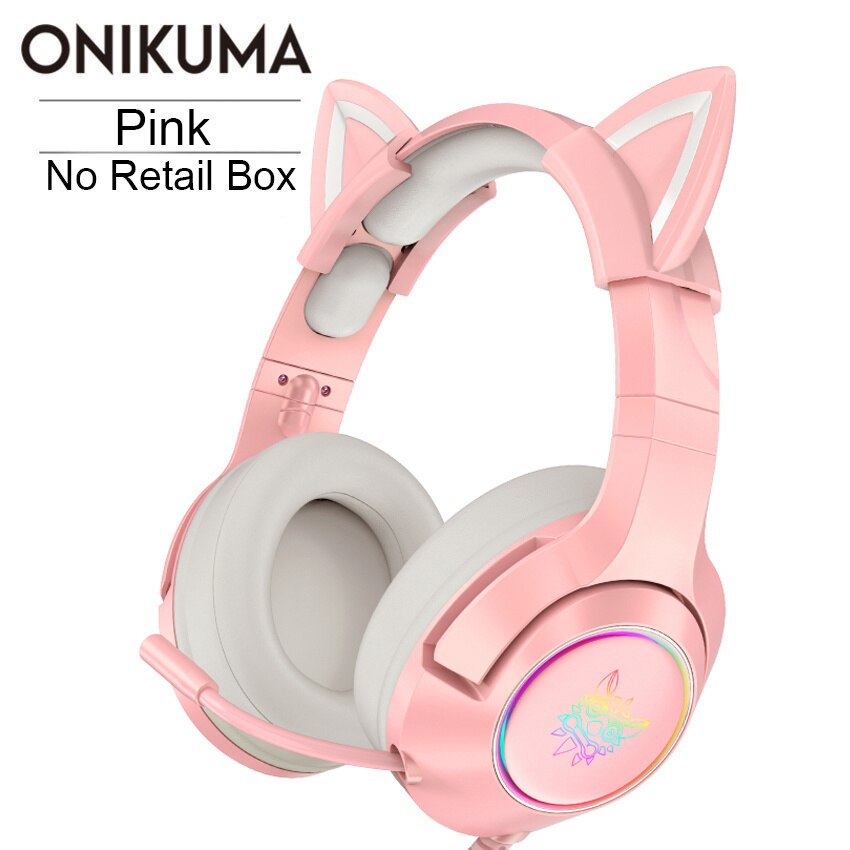 Onikuma K9 Gaming Headset Casque Leuke Meisje Roze Kat Oor Stereo Hoofdtelefoon Met Mic &amp; Led Licht Voor Laptop Computer gamer: Pink No Box