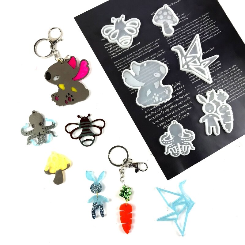 Easter Keychain Epoxy Resin Mold Rabbit Carrot Mushroom Bee Octopus Pendant Silicone Mould DIY Crafts Jewelry Casting Tools