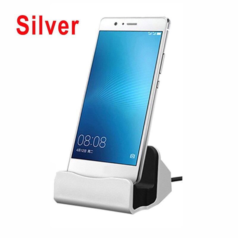 Docking Station Charger For iPhone Samsung Xiaomi Android Type C Desktop Charging Dock Stand Holder Micro USB-C Phone Chargers: For iPhone / Silver