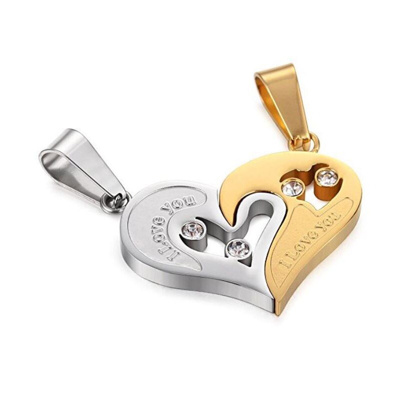 Twee Kleuren Rvs Heren Dames Paar Ketting Hanger Liefde Hart Cz Puzzel Matching