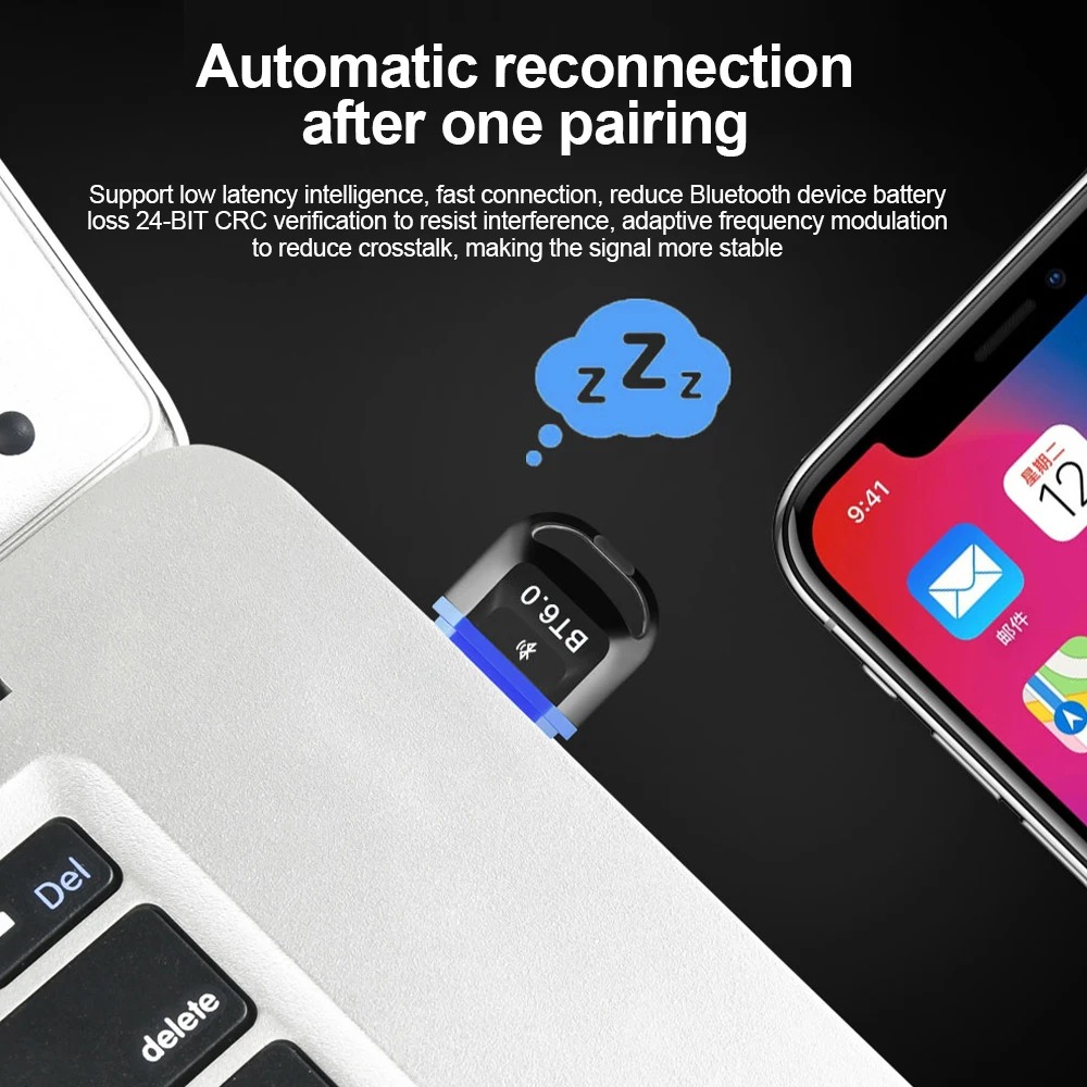USB Bluetooth Adapter Bluetooth 6.0 Wireless Audio Receiver & Transmitter USB Adapter for PC Windows 11/10/8.1 Keyboard/Mouse