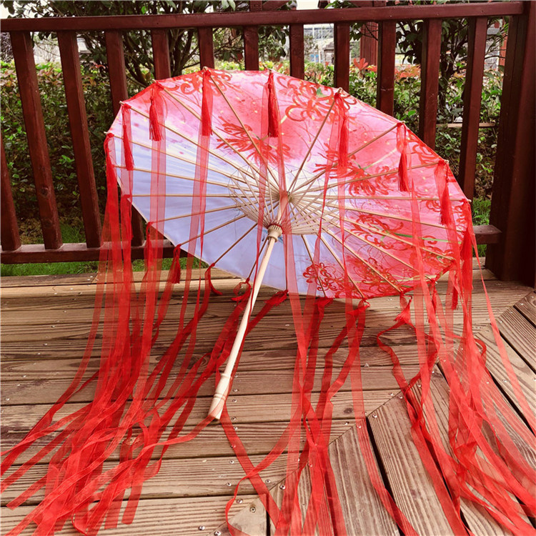 82cm hanfu cospaly blau geöltes Papier Regenschirm Frauen Fotografie Requisit Band antike Quasten Regenschirm Fan Paraguas Sonnenschirm