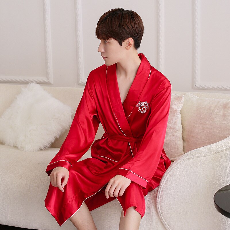 Navy Blue Mens Kimono Sleep Robe Short Pants Pajamas Suit Spring 2PC Sleepwear Sets Casual Home Wear Nightwear Bath Gown L-XXL